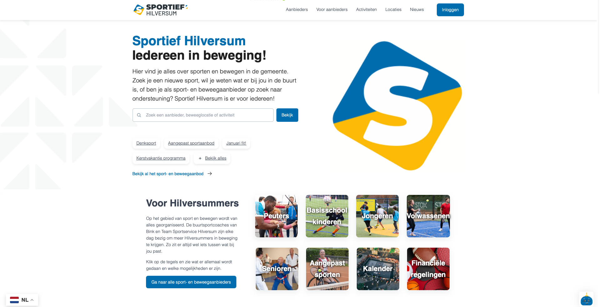 Foto van de Homepagina van Sportief Hilversum website