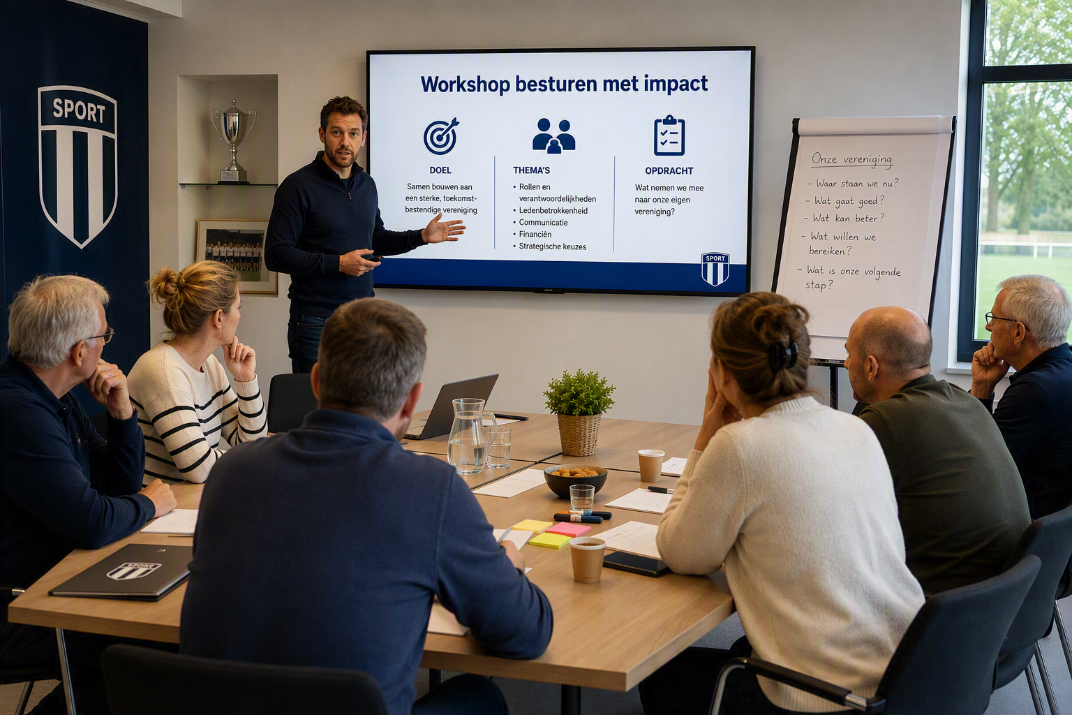 Door AI Copilot gegenereerde afbeelding van bestuursleden die een workshop volgen